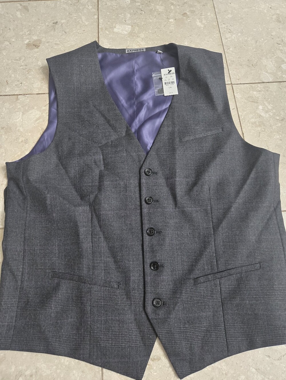 NWT Men's Express Gray Plaid Suit Vest - Large
